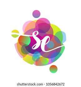 Letter SE logo with colorful splash background, letter combination logo design for creative industry, web, business and company.