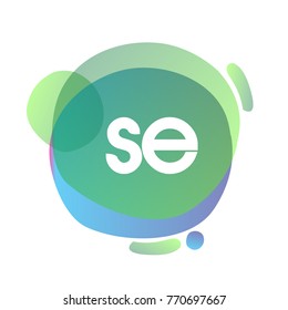 Letter SE logo with colorful splash background, letter combination logo design for creative industry, web, business and company.
