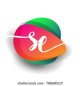 Letter SE logo with colorful splash background, letter combination logo design for creative industry, web, business and company.