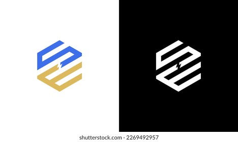 letter se logo monogram hexagon icon Design template