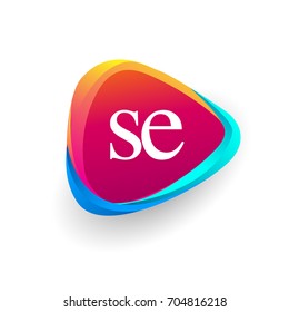 Letter SE logo in triangle shape and colorful background, letter combination logo design for company identity.