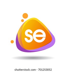 Letter SE logo in triangle splash and colorful background, letter combination logo design for creative industry, web, business and company.