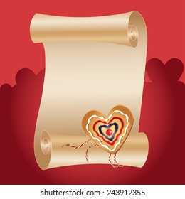 A letter with a seal in the form of cookies in the shape of a heart. Valentine's Day. Elements for cards, gifts, crafts, invitations. Vector illustration.
