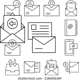 Icono de carta, envío, mensaje en una colección con otros elementos