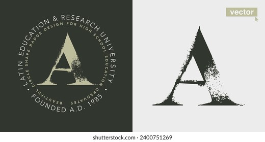 A letter serif logo with dry brush strokes. Classic style font. Grunge textured and rough edges elements. Perfect for fashion labels, vintage headlines, glamour luxury identity, wedding invitations.