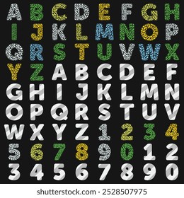 Letter set a-z Bubble, A-Z uppercase alphabet letters, 1-9 numbers for your design, sticker collection.