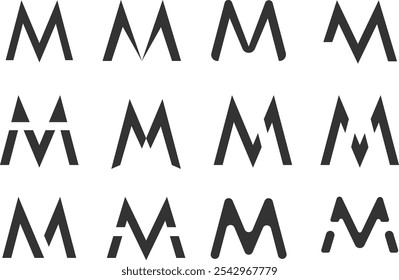 Letter set of design vector of the M logo. Modern design collection of M letters in black color.