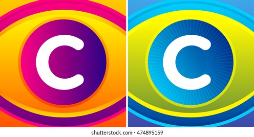 Letter set with eye icon background. Vector eye care logo template.