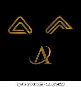 Letter A Set Gold Outline Creative Abstract Business Logo