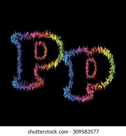 The letter set in grunge style on a black background. Vector letter. Children's alphabet
