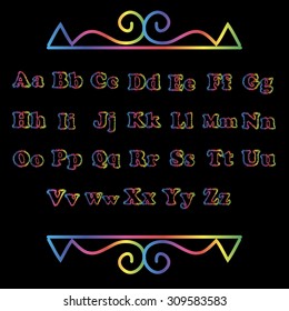 The letter set in grunge style on a black background. Vector letter. Children's alphabet
