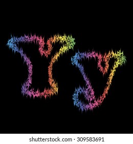 The letter set in grunge style on a black background. Vector letter. Children's alphabet