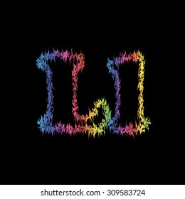 The letter set in grunge style on a black background. Vector letter. Children's alphabet