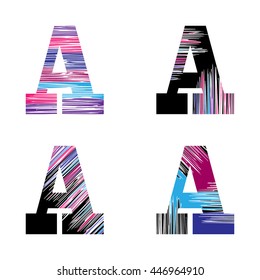 Letter A set. Vector graphic alphabet symbol in grunge style. Design template elements.