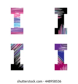 Letter I set. Vector graphic alphabet symbol in grunge style. Design template elements.