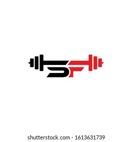 Letter SF barbell fitness logo design