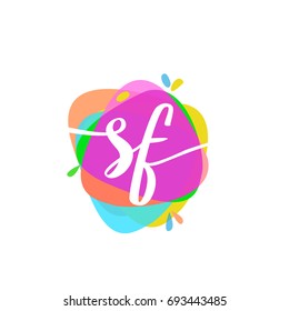 Letter SF logo with colorful splash background.