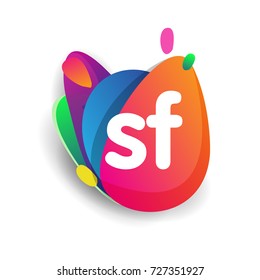 Letter SF logo with colorful splash background, letter combination logo design for creative industry, web, business and company.