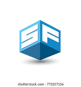 Letter SF logo in hexagon shape and blue background, cube logo with letter design for company identity.
