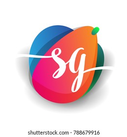 Letter SG logo with colorful splash background, letter combination logo design for creative industry, web, business and company.