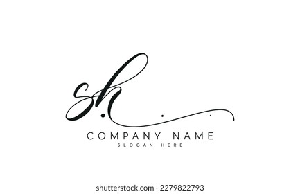 letter SH logo design handwriting signature style vector template.