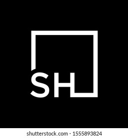 Letter SH Logo design with square frame line art. business consulting concept. studio,room,group icon. Suitable for business, consulting group company. - vector