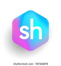 Letter SH logo in hexagon shape and colorful background, letter combination logo design for business and company identity.
