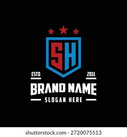 letra SH monograma escudo estrela logotipo design vetor modelo