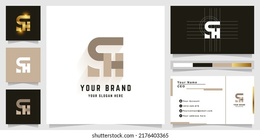 logotipo de monograma de carta SH o qH con diseño de tarjeta de visita
