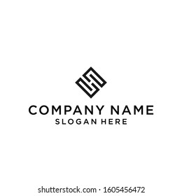 letter sh square logo design vector illustration template
