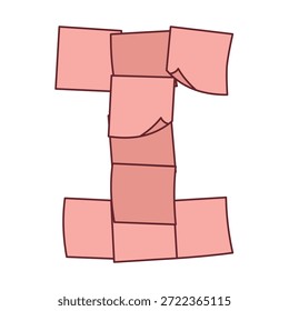 Forma de letra I hecha de notas adhesivas rosas apiladas tipografía gráfica