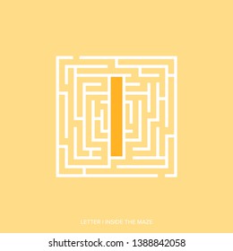 Letter I shape Maze Labyrinth, maze with one way to entrance and one way to exit. Flat design, vector illustration.