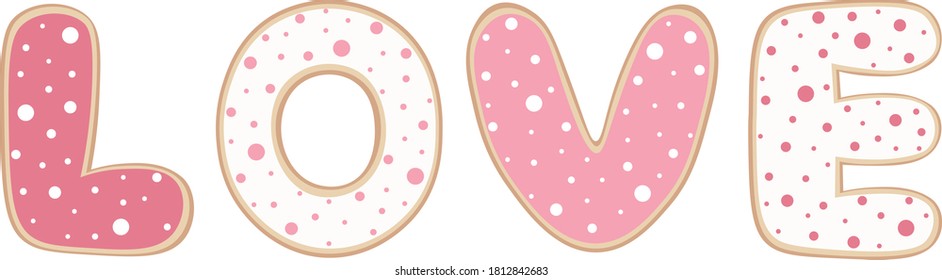 Letter shaped cookies love 
Valentine's Day vector illustration