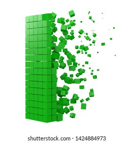 letter I shaped data block. version with green cubes. 3d pixel style vector illustration. suitable for blockchain, technology, computer and abstract themes.