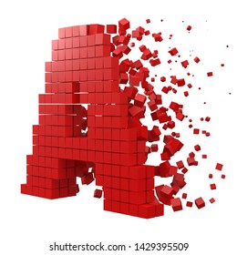 letter A shaped data block. version with red cubes. 3d pixel style vector illustration. suitable for blockchain, technology, computer and abstract themes.