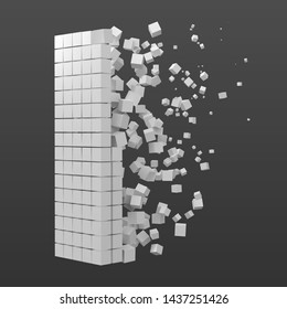 letter I shaped data block. version with white cubes. 3d pixel style vector illustration. suitable for blockchain, technology, computer and abstract themes.