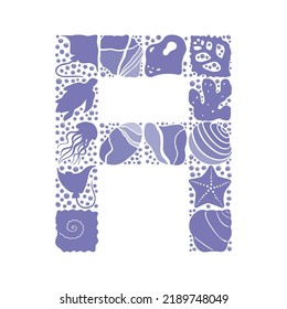 Buchstabenförmige minimalistische Zusammensetzung, kreatives Alphabet, 	handgezeichnete Skizze