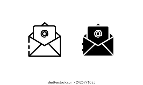 Letter with sheet icons. Linear, leaf with dog hashtag, letter with leaf icons. Vector icons