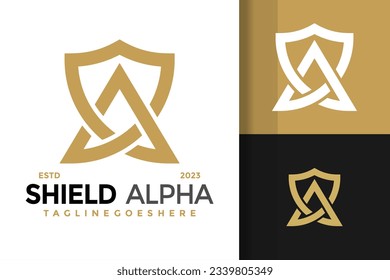 Letter A shield alpha logo design vector symbol icon illustration