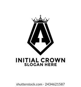 Letra A Escudo con diseño de logotipo de la corona, plantilla de diseño de logotipo inicial de la letra