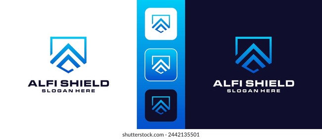 letter A shield logo design. Abstract letter A in the shield