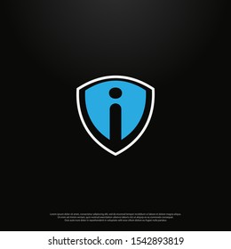 Letter I Shield Logo icon monogram design. Vector graphic design template element. black background.