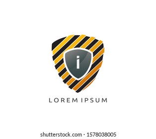 Letter I Shield Logo Icon, Shield with Strip Line Design.