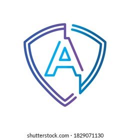 Símbolo de logotipo Escudo de letra A o diseño de plantilla de icono 