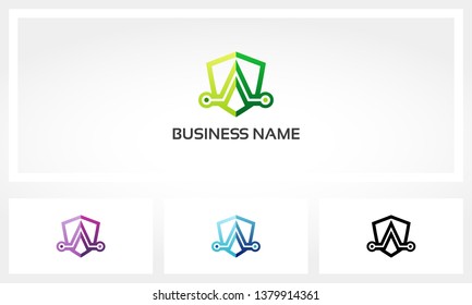 
A Letter Shield Nodes Connection Logo