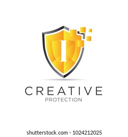i letter shield protection logo