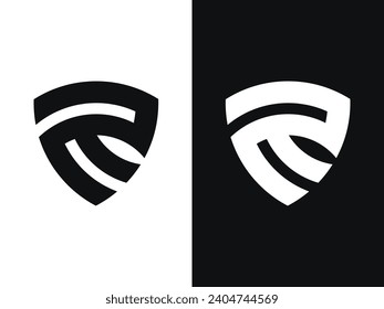 RE letter shield shape logo design