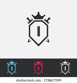 Escudo de letra I, espada, corona - logotipo abstracto - diseño vectorial