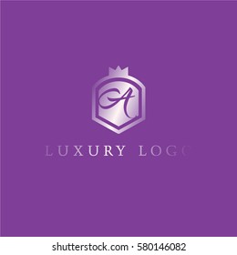 Letter A in shield vector monogram, Luxury Letter A logo design.