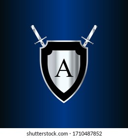 letter A shield with wings gold color logo design concept template vector 3d heraldic shield and wings logo gold / silver emblem